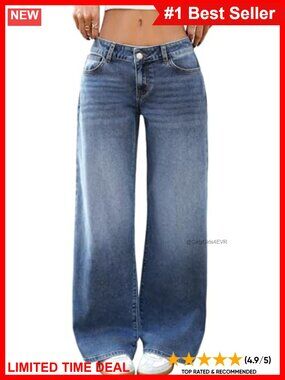 Low Rise Wide Leg Baggy Jeans Over 60% Cotton Denim Pants